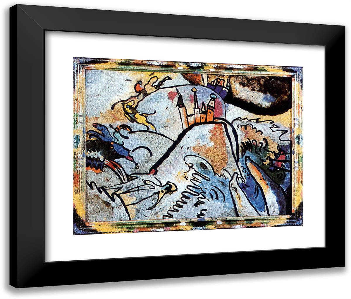 Glass Painting with the Sun (Small Pleasures) 24x20 Black Modern Wood Framed Art Print Poster by Kandinsky, Wassily