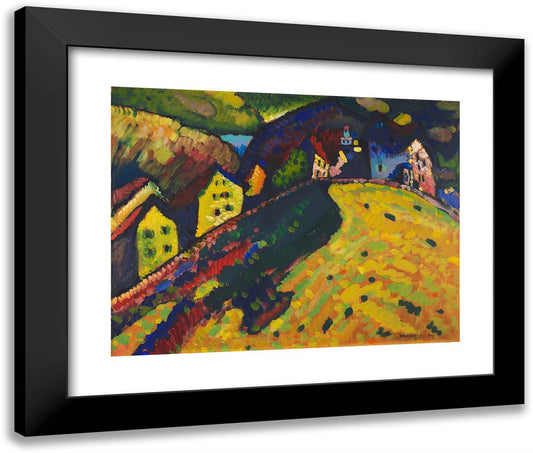 Houses at Murnau 24x20 Black Modern Wood Framed Art Print Poster by Kandinsky, Wassily