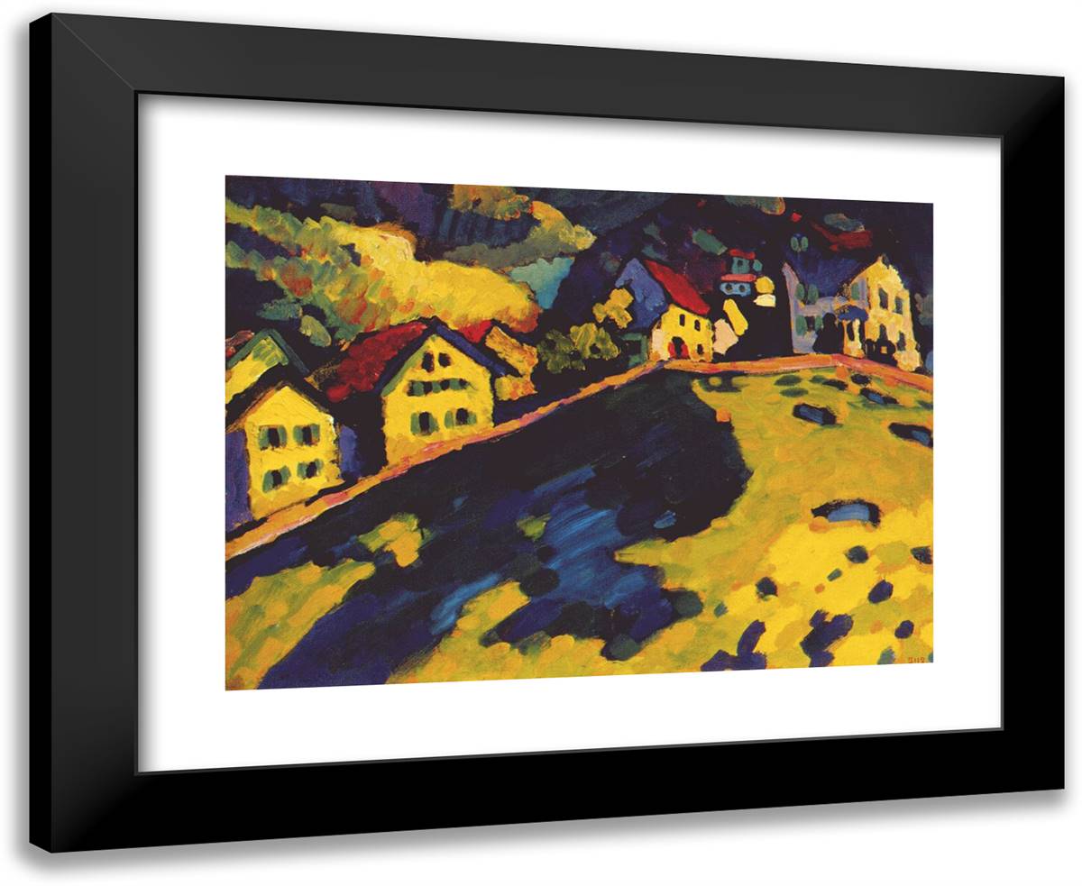 Houses at Murnau II 24x20 Black Modern Wood Framed Art Print Poster by Kandinsky, Wassily