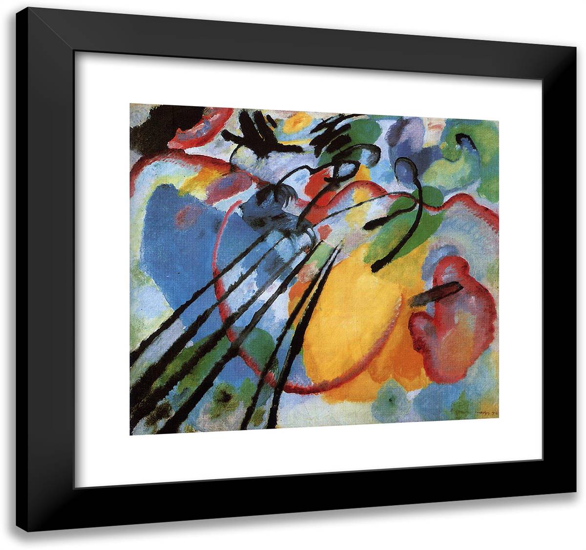 Improvisation 26 (Rowing) 21x20 Black Modern Wood Framed Art Print Poster by Kandinsky, Wassily