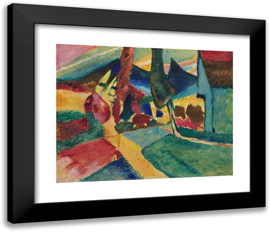 Landscape with Two Poplars 23x20 Black Modern Wood Framed Art Print Poster by Kandinsky, Wassily