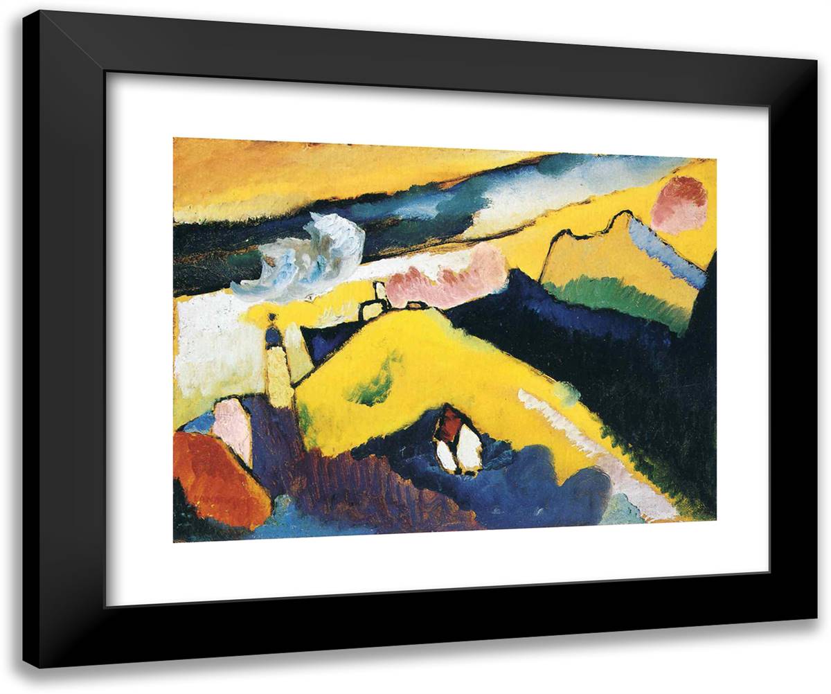 Mountain Landscape with Church 24x20 Black Modern Wood Framed Art Print Poster by Kandinsky, Wassily