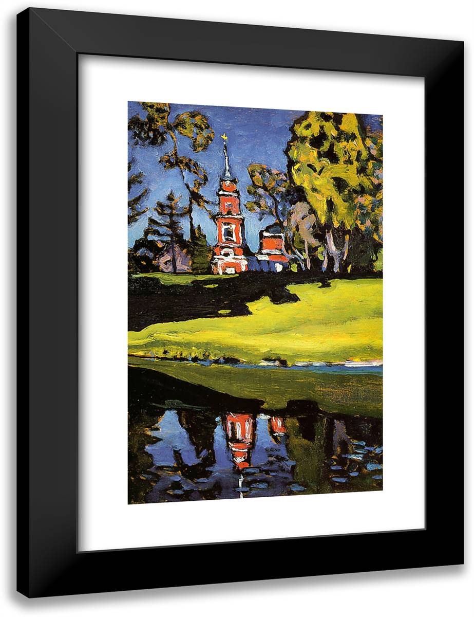 Okhtyrka. Red Church. 18x24 Black Modern Wood Framed Art Print Poster by Kandinsky, Wassily