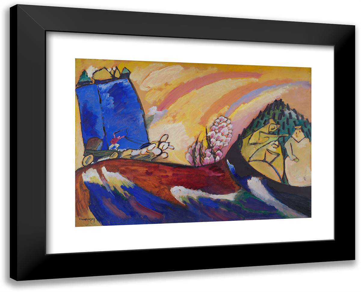 Painting with Troika 24x19 Black Modern Wood Framed Art Print Poster by Kandinsky, Wassily