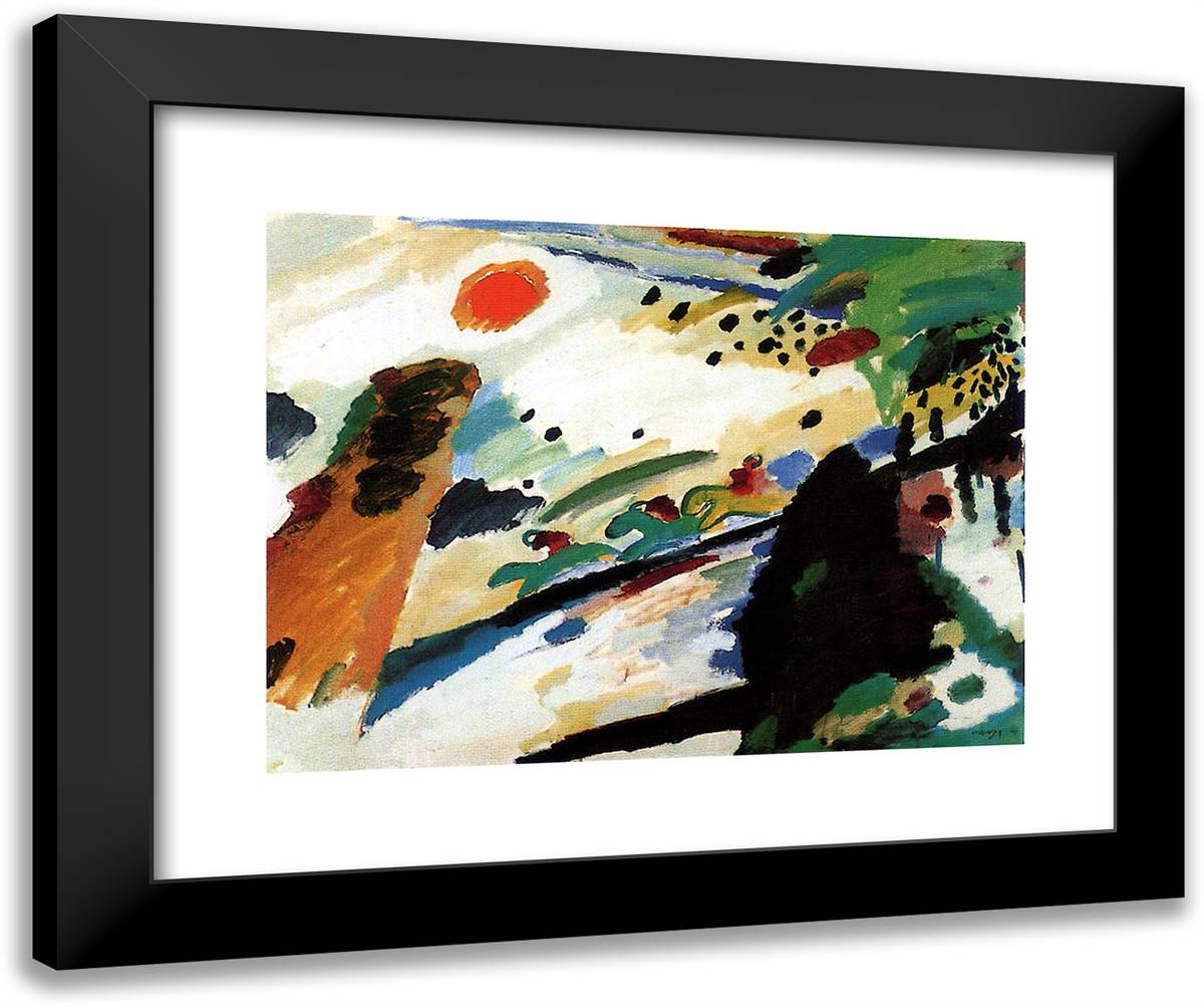 Romantic Landscape 24x20 Black Modern Wood Framed Art Print Poster by Kandinsky, Wassily