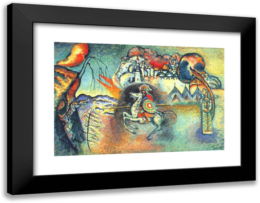 St. George and the Dragon 24x19 Black Modern Wood Framed Art Print Poster by Kandinsky, Wassily