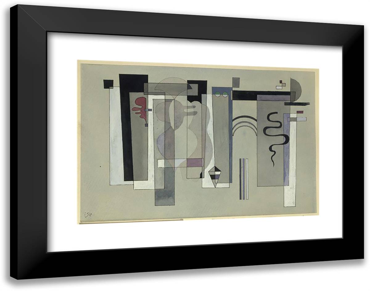 Surfaces Meeting 24x19 Black Modern Wood Framed Art Print Poster by Kandinsky, Wassily