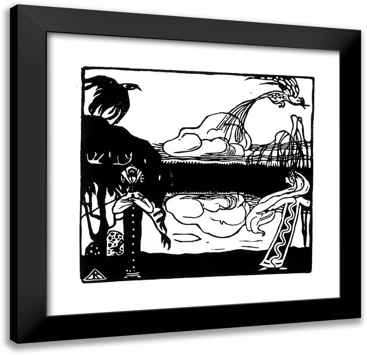 Two Birds 21x20 Black Modern Wood Framed Art Print Poster by Kandinsky, Wassily