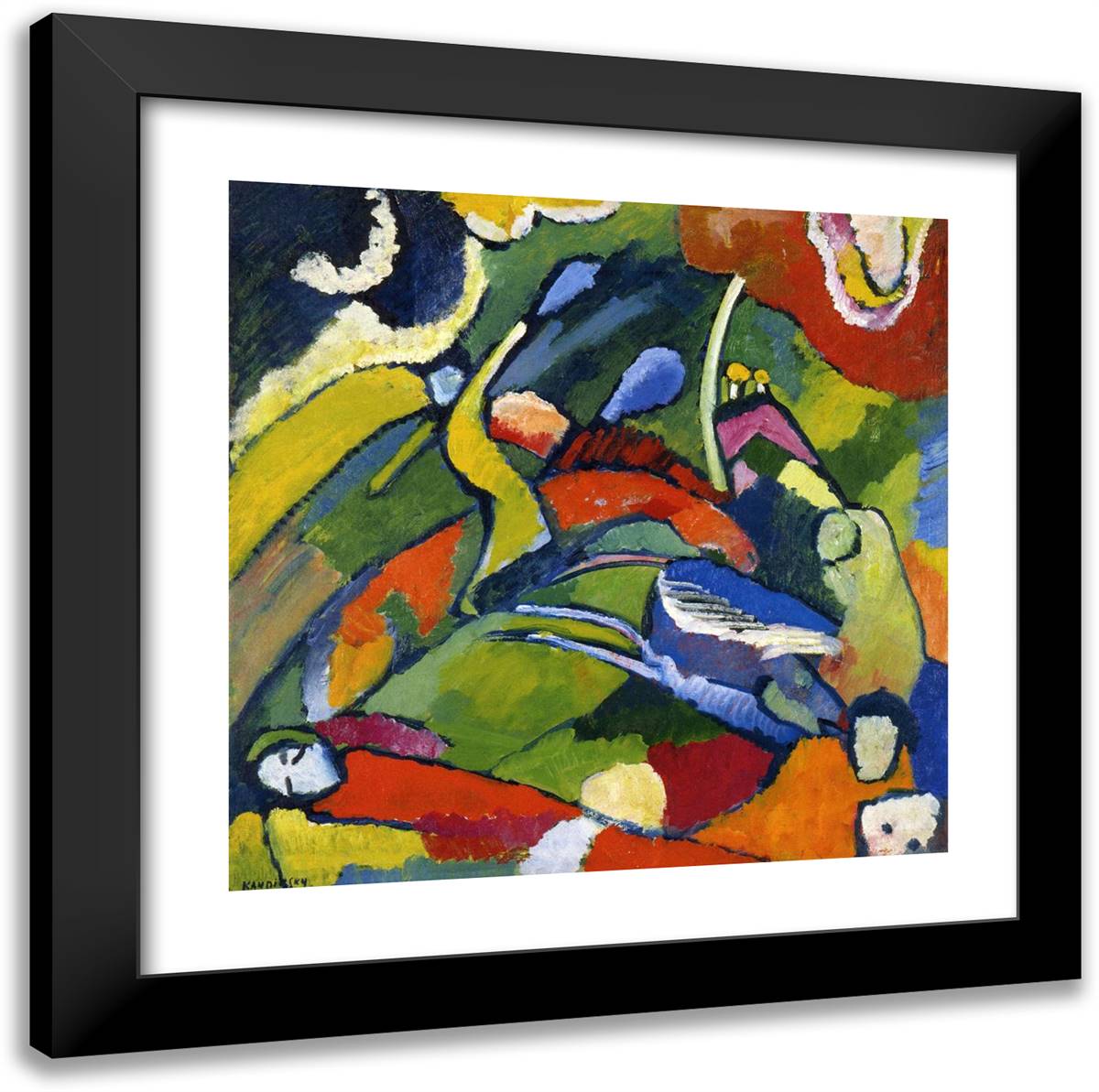 Two Riders and Reclining Figure 20x20 Black Modern Wood Framed Art Print Poster by Kandinsky, Wassily