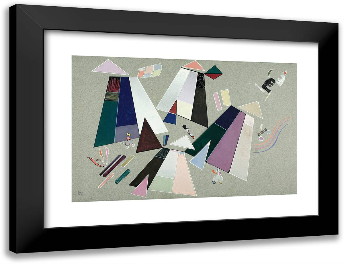 Untitled (Composition with Grey Background) 24x18 Black Modern Wood Framed Art Print Poster by Kandinsky, Wassily