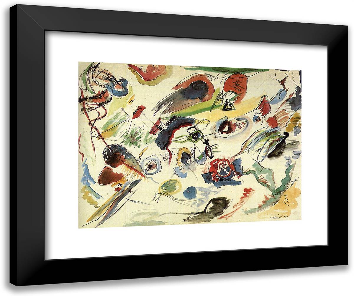 Untitled (First Abstract Watercolor) 24x20 Black Modern Wood Framed Art Print Poster by Kandinsky, Wassily