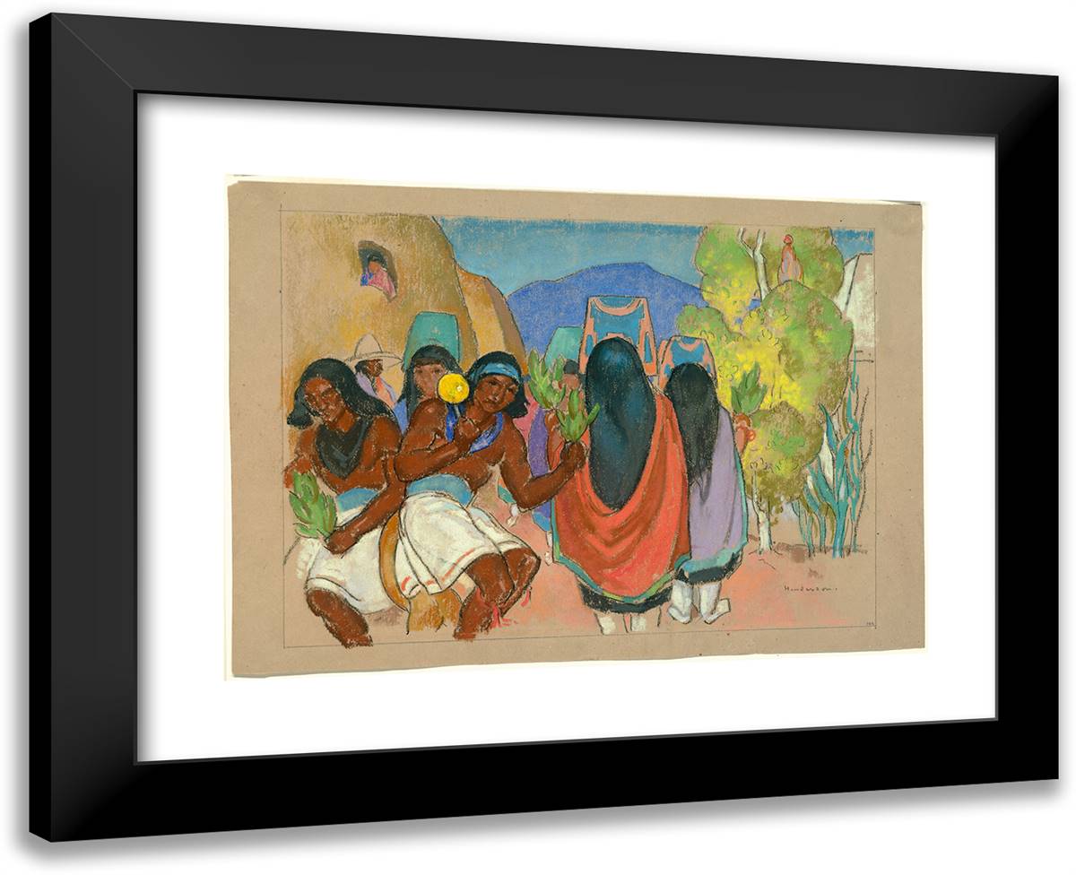 Comanche Dance, Acoma, No.1 24x19 Black Modern Wood Framed Art Print Poster by Pen, William