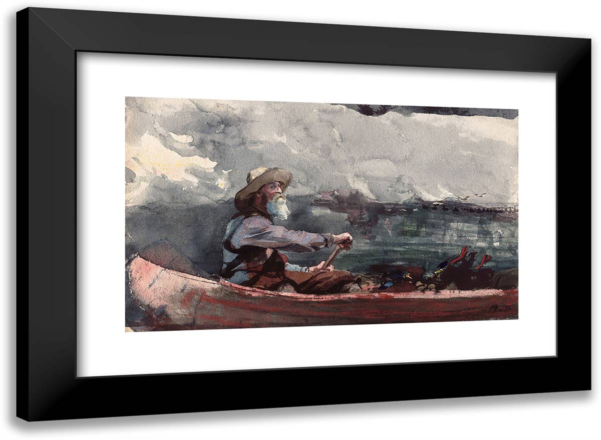 Adirondacks Guide 24x18 Black Modern Wood Framed Art Print Poster by Homer, Winslow