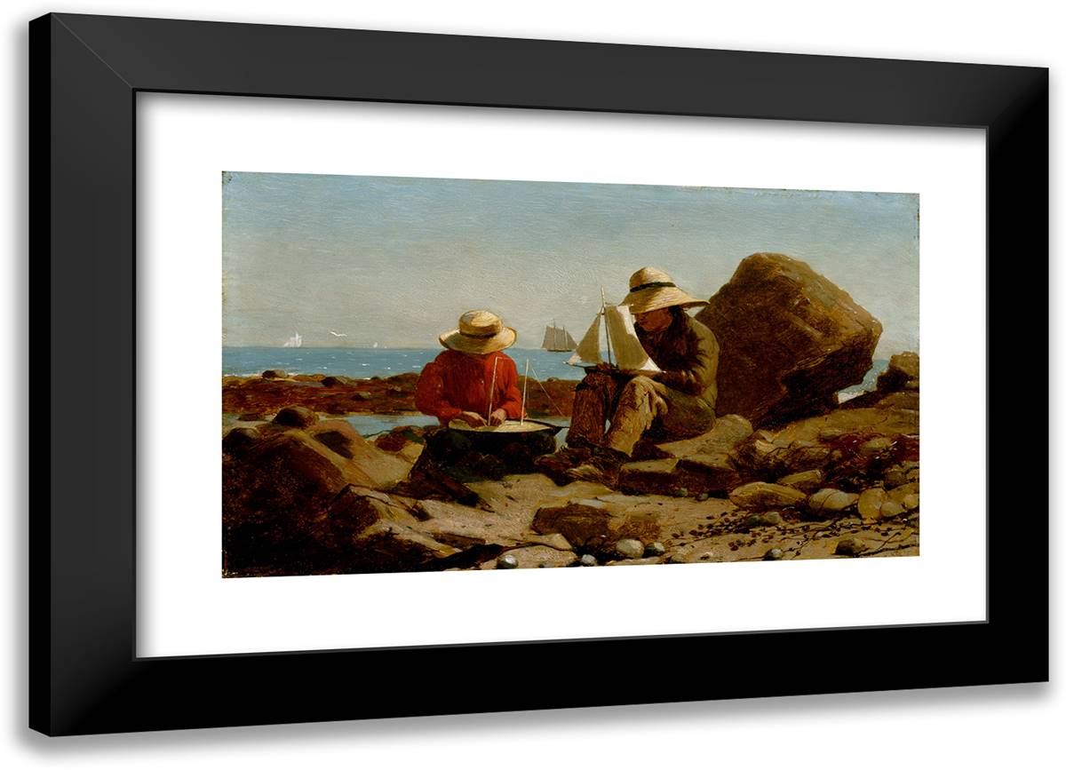 The Boatbuilders 24x17 Black Modern Wood Framed Art Print Poster by Homer, Winslow