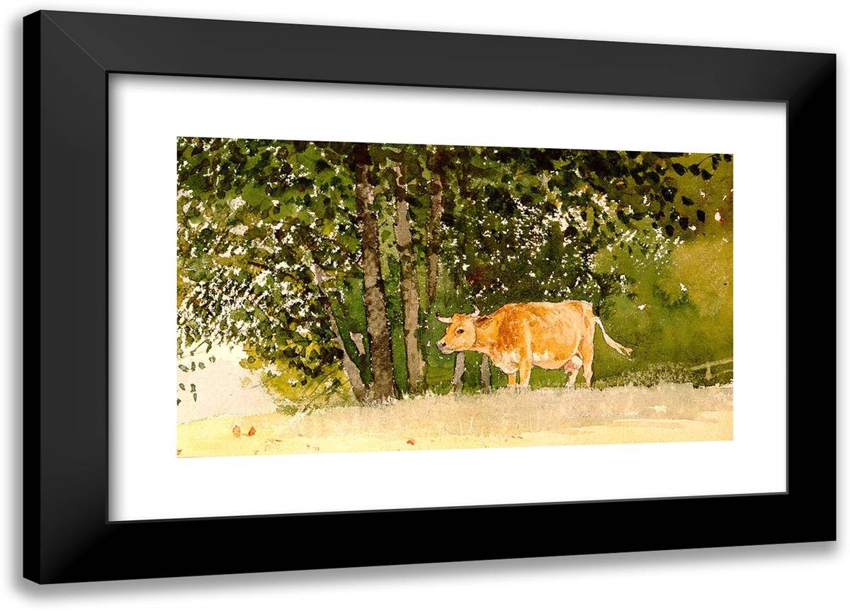 Landscape with Cow 24x17 Black Modern Wood Framed Art Print Poster by Homer, Winslow