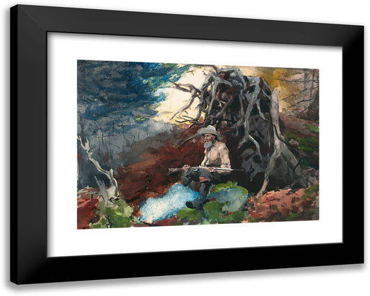 Campfire, Adirondacks 24x19 Black Modern Wood Framed Art Print Poster by Homer, Winslow