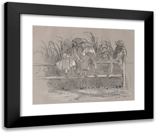Children Sitting on a Fence 24x20 Black Modern Wood Framed Art Print Poster by Homer, Winslow