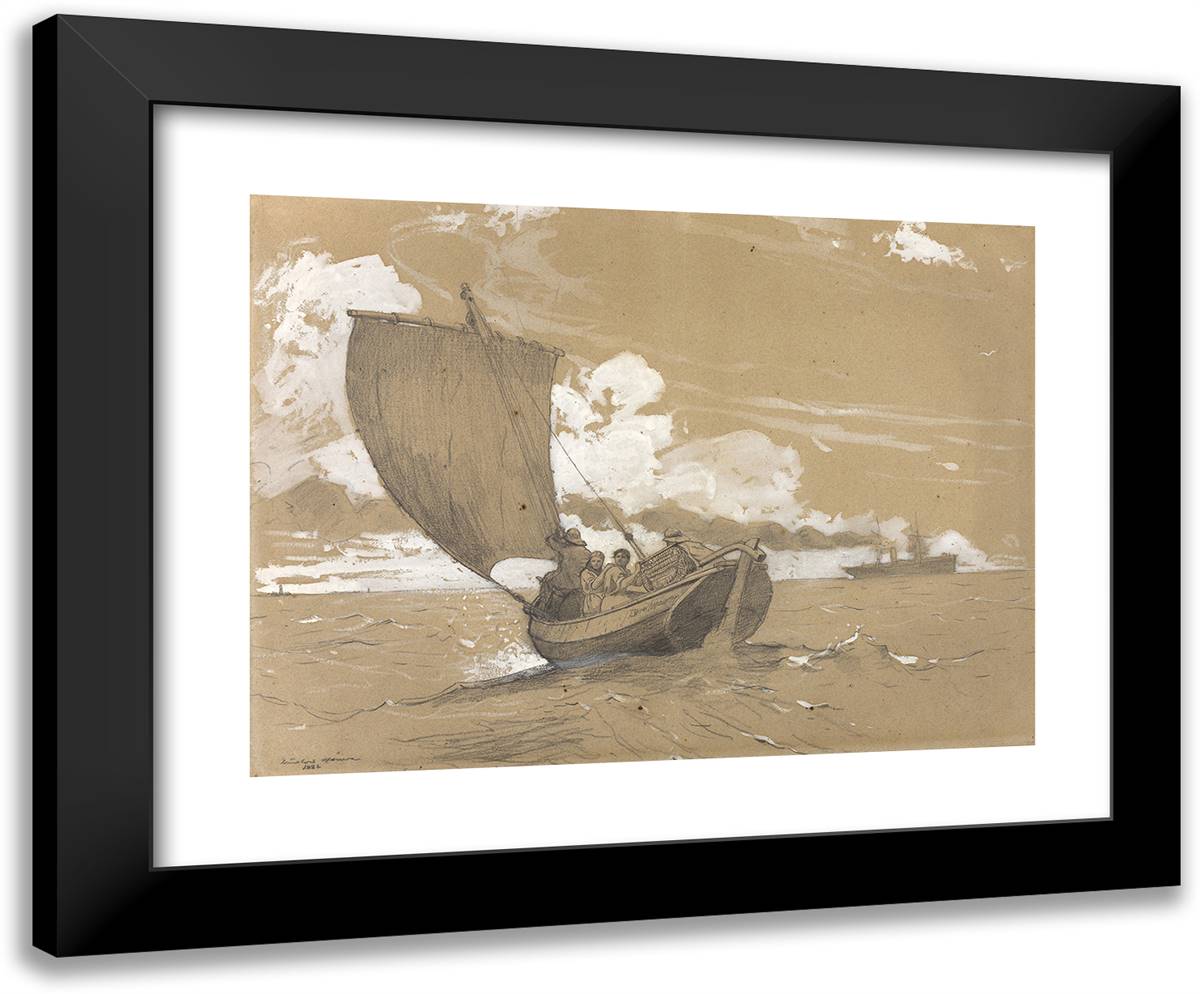 Fishing Off Scarborough 24x20 Black Modern Wood Framed Art Print Poster by Homer, Winslow