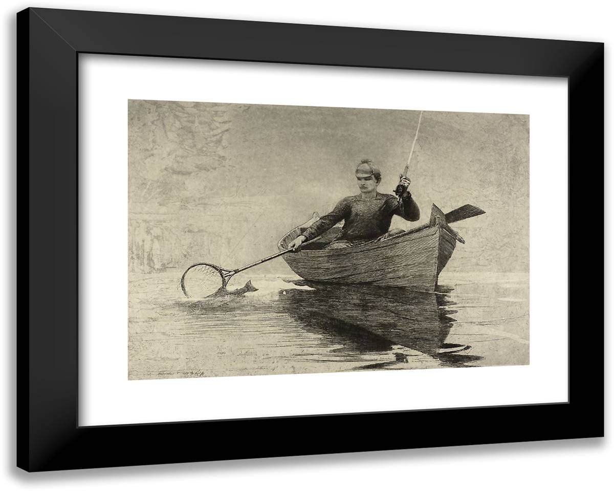 Fly Fishing, Saranac Lake 24x19 Black Modern Wood Framed Art Print Poster by Homer, Winslow