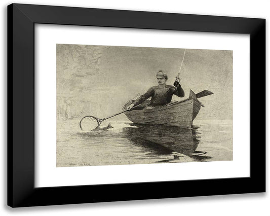 Fly Fishing, Saranac Lake 24x19 Black Modern Wood Framed Art Print Poster by Homer, Winslow