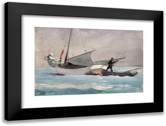 Stowing Sail 24x18 Black Modern Wood Framed Art Print Poster by Homer, Winslow