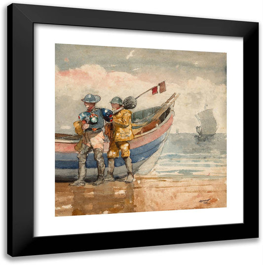 The Return, Tynemouth (Recto) Study (Verso) 20x20 Black Modern Wood Framed Art Print Poster by Homer, Winslow