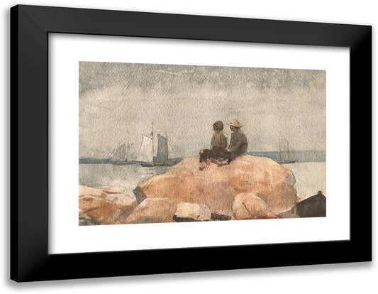 Two Boys Watching Schooners 24x19 Black Modern Wood Framed Art Print Poster by Homer, Winslow