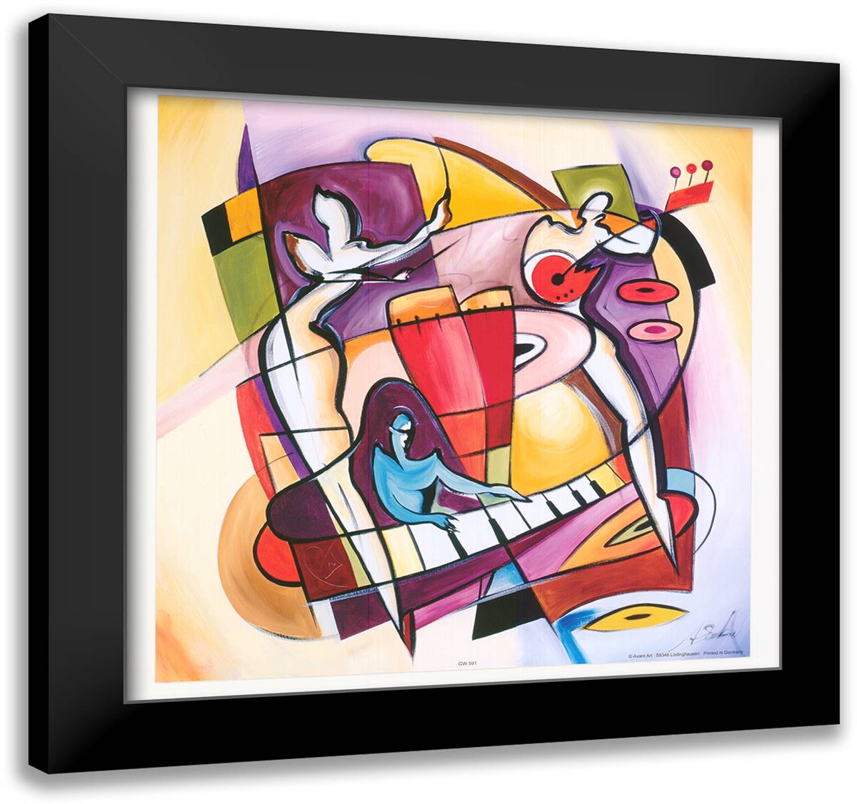 Stroking The Keys 14x14 Black Modern Wood Framed Art Print Poster by Gockel, Alfred
