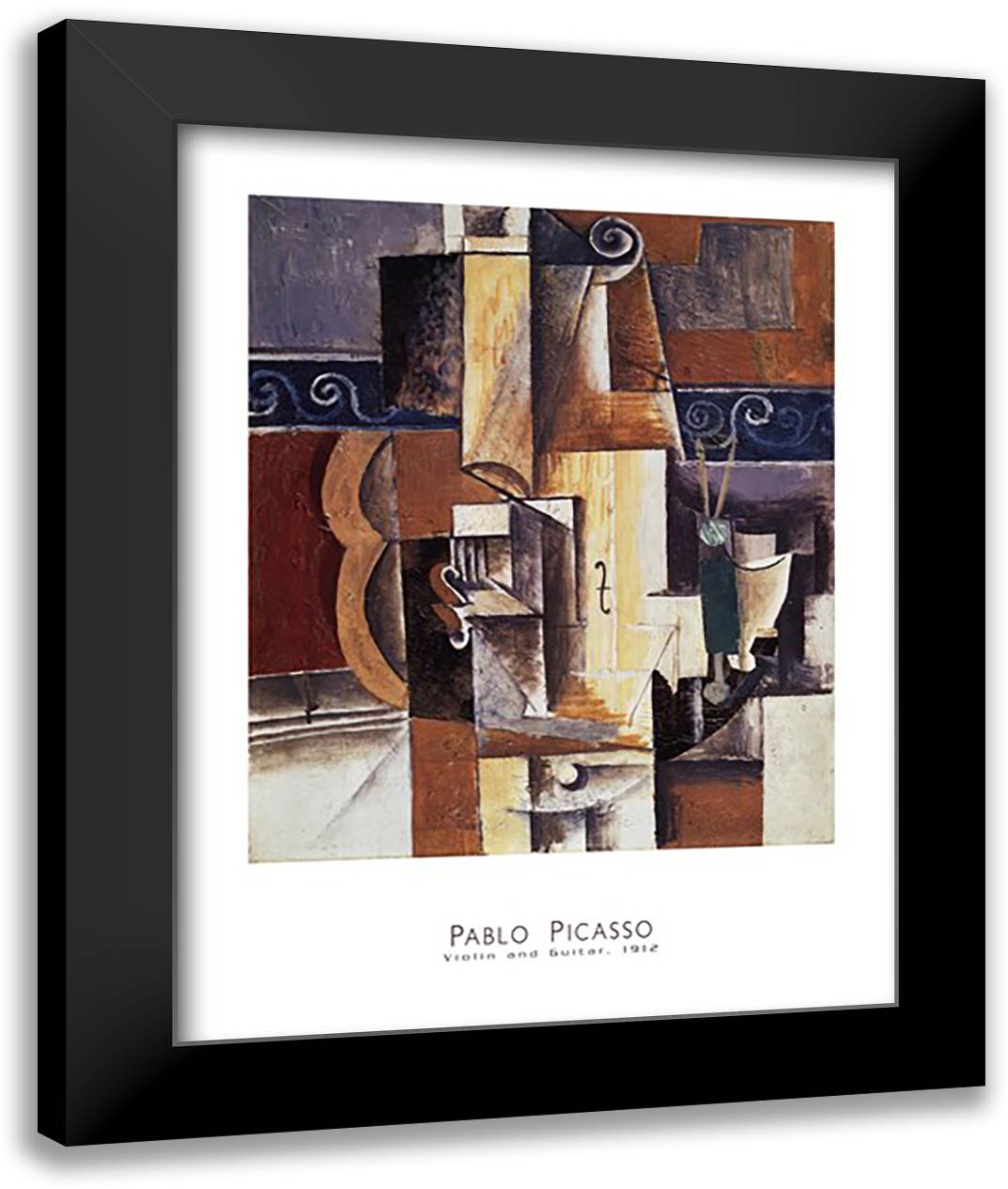 Violin and Guitar, 1912 28x36 Black Modern Wood Framed Art Print Poster by Picasso, Pablo