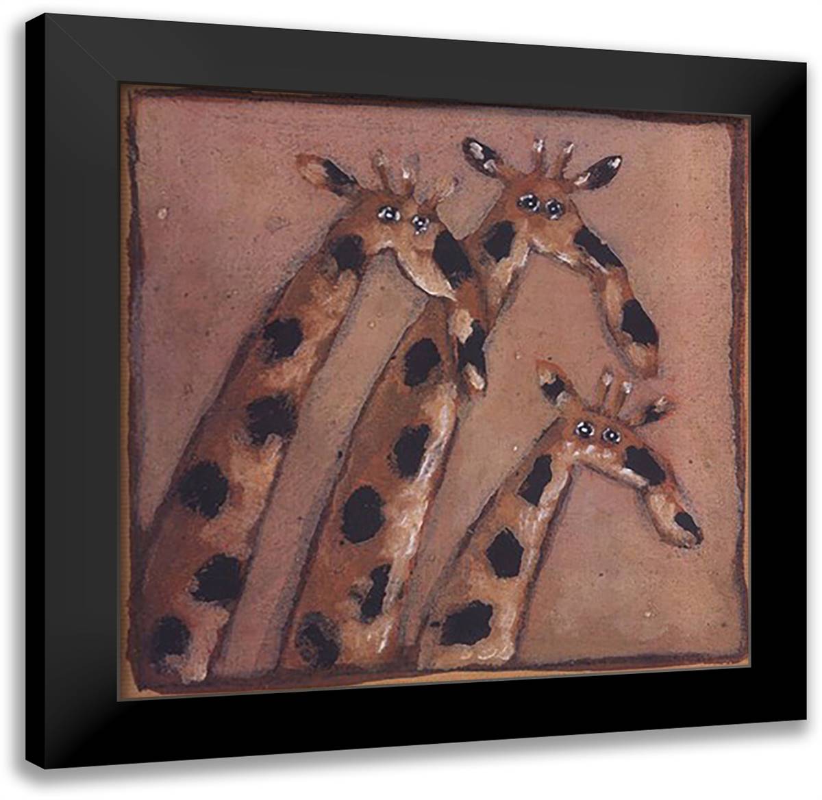 Herve Maury - Trois girafes Size 11.75x11.75 16x16 Black Modern Wood Framed Art Print Poster by Maury, Herve