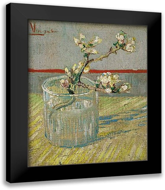 Sprig Of Flowering Almond In Glass 16x20 Black Modern Wood Framed Art Print Poster by Van Gogh, Vincent