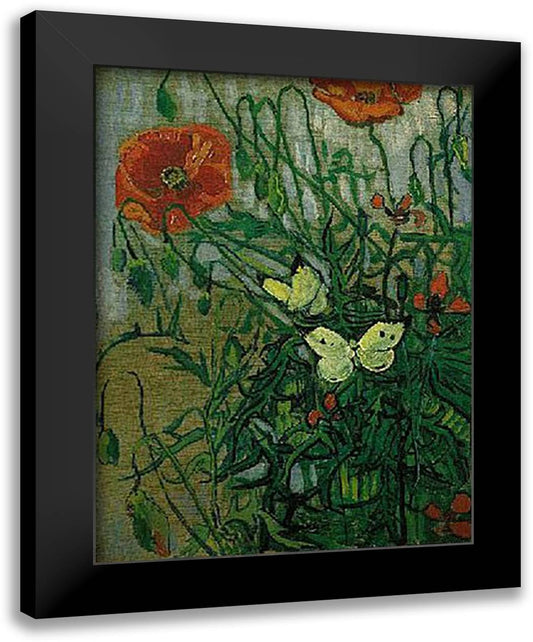 Butterflies And Poppies, San Remy 1890 16x20 Black Modern Wood Framed Art Print Poster by Van Gogh, Vincent