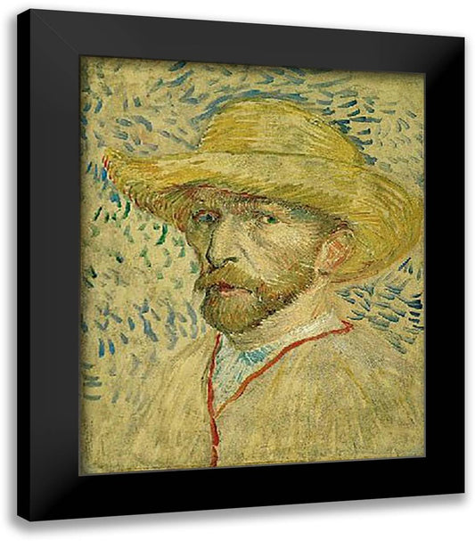 Self Portrait With Straw Hat, Paris 1887 19x23 Black Modern Wood Framed Art Print Poster by Van Gogh, Vincent