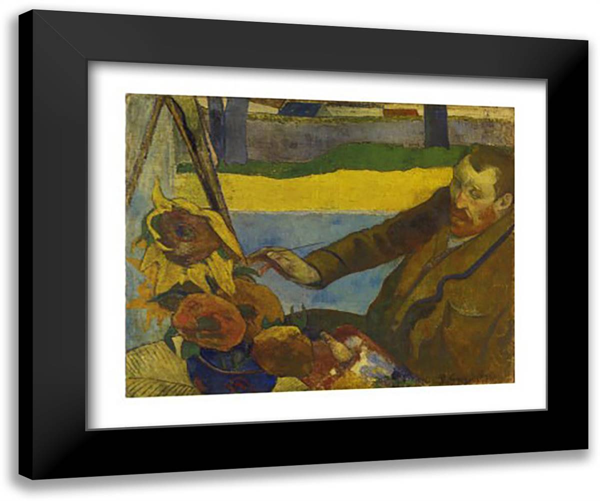 Portrait Of Vincent Van Gogh Painting Sunflowers, Arles 1888 34x28 Black Modern Wood Framed Art Print Poster by Gauguin, Paul