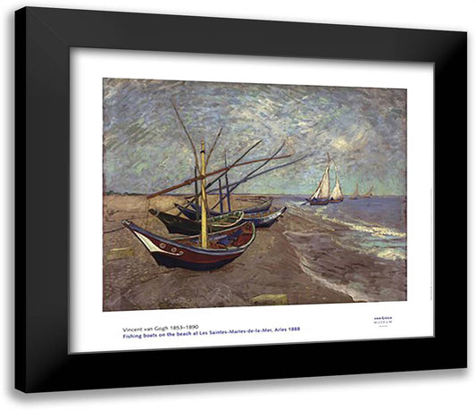 Fishing Boats on the Beach, Saintes-Maries-De-La-Mer, c.1888 32x28 Black Modern Wood Framed Art Print Poster by Van Gogh, Vincent