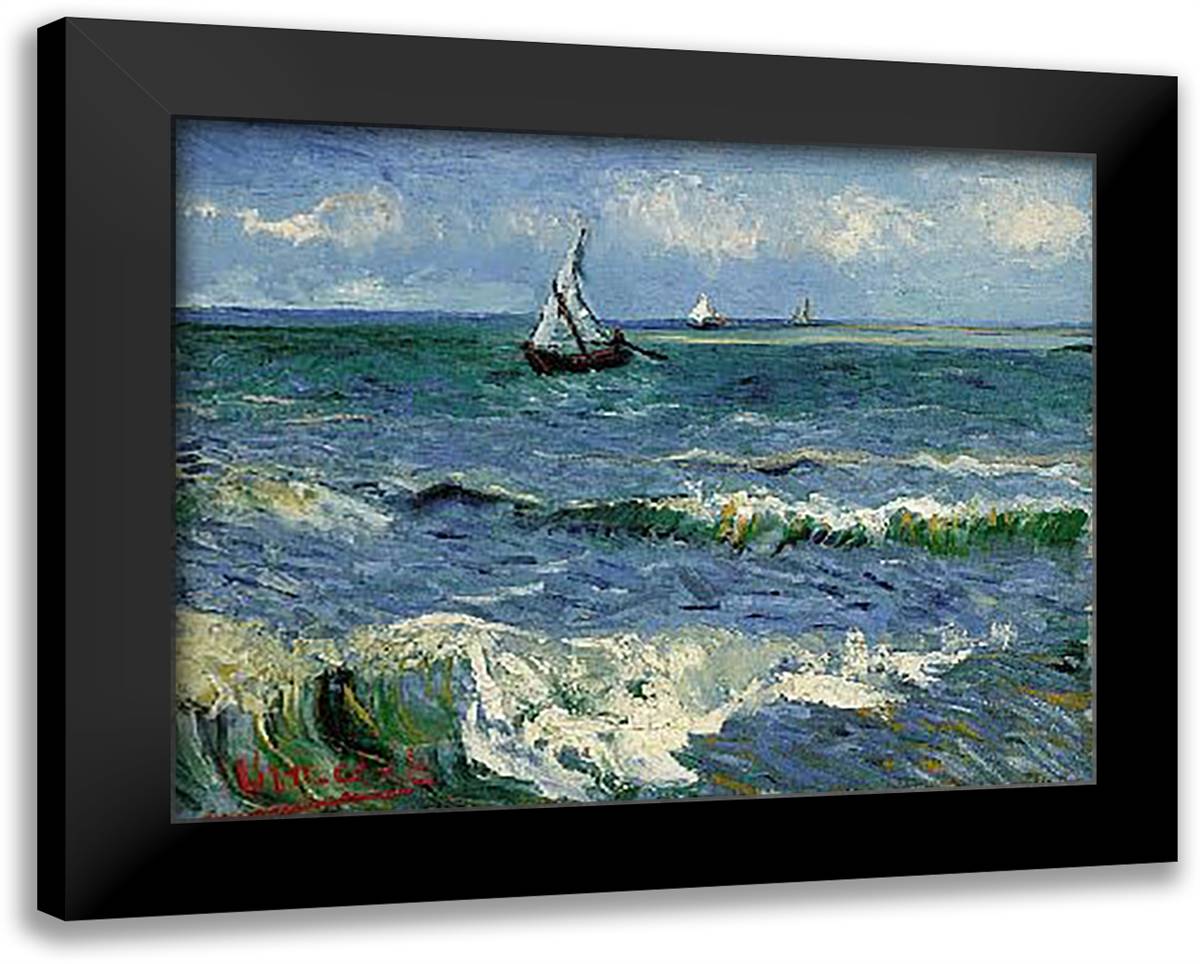 Seascape Near Saintes-Maries-De-La-Mer, Arles 1888 34x28 Black Modern Wood Framed Art Print Poster by Van Gogh, Vincent