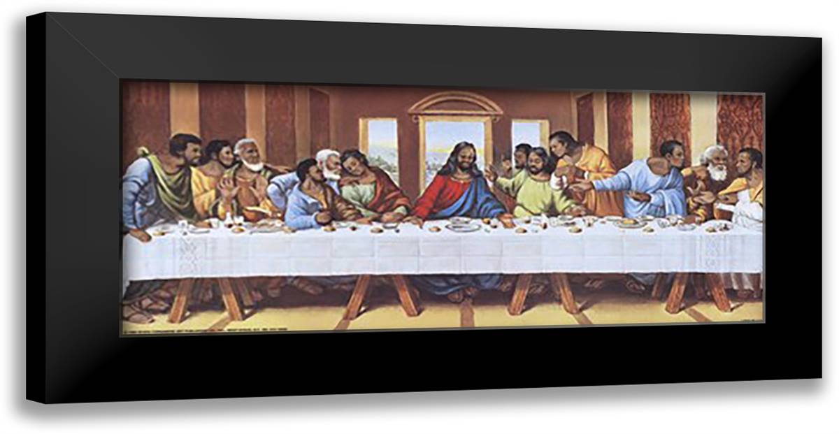 Black Last Supper 24x12 Black Modern Wood Framed Art Print Poster by Tobey