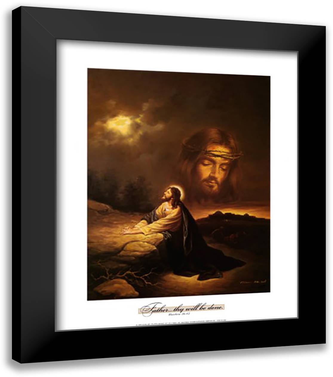 Praying at Gethsemane 20x24 Black Modern Wood Framed Art Print Poster by Bo, Myung