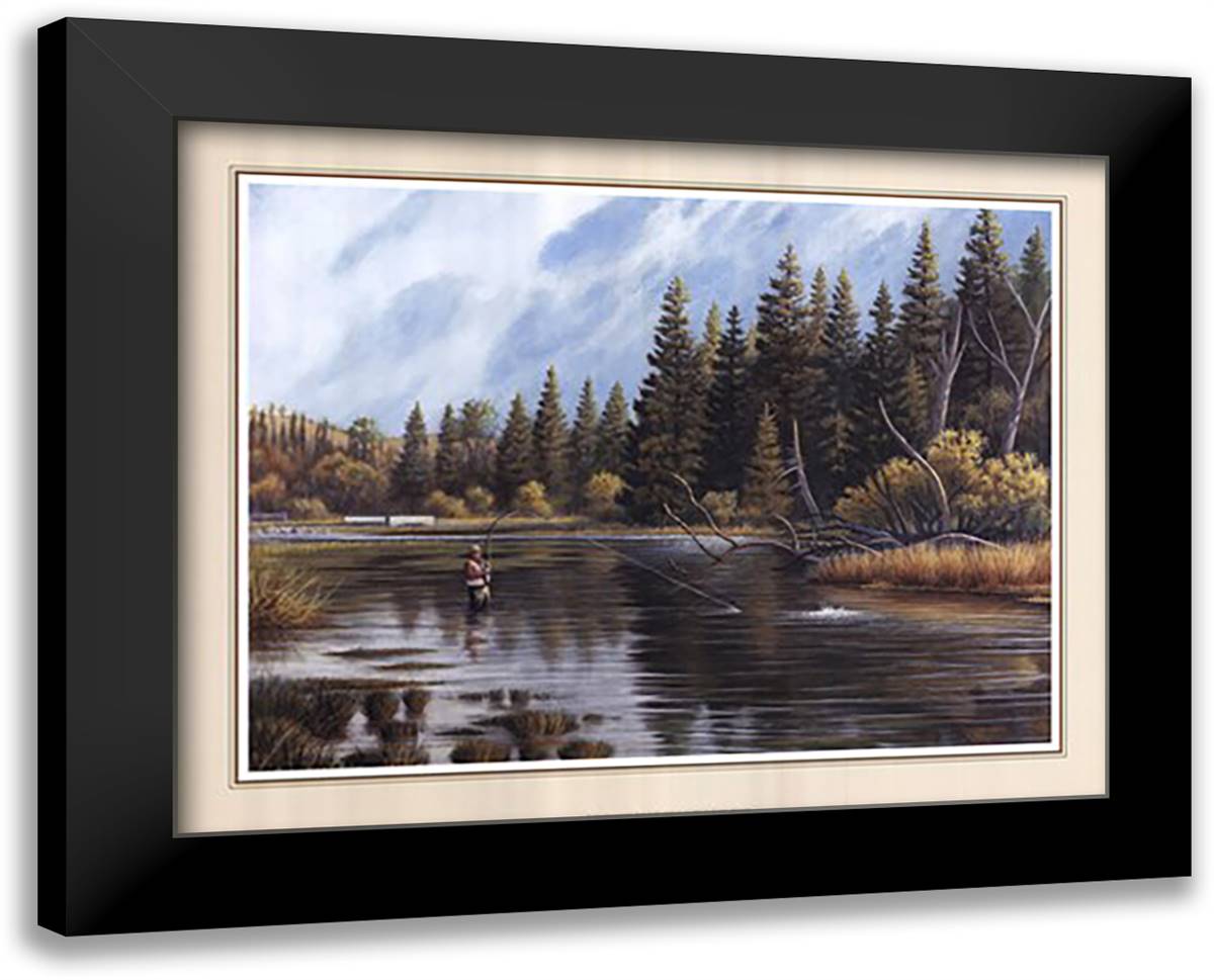 Fly Fishing 32x26 Black Modern Wood Framed Art Print Poster by Jenkins, Ron
