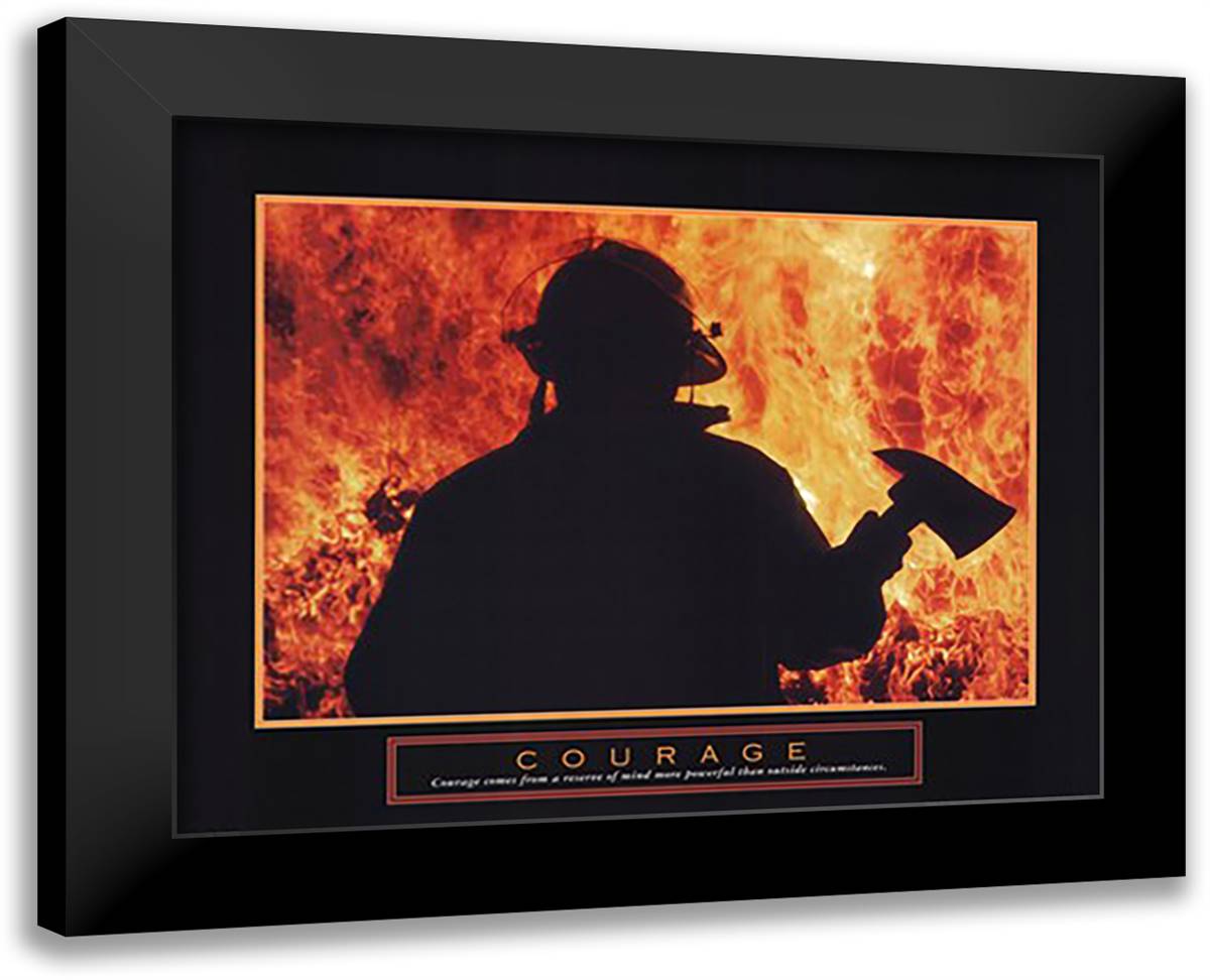 Courage - Fireman With Axe 32x26 Black Modern Wood Framed Art Print Poster