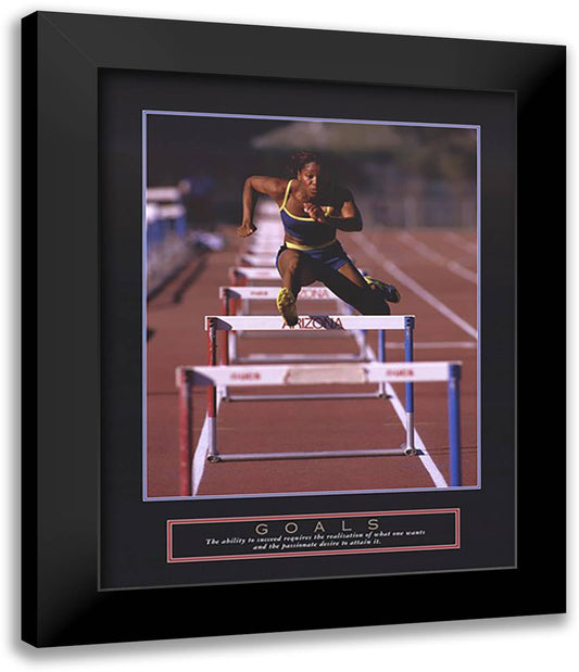 Goals - Runner Jumping Hurdles 26x32 Black Modern Wood Framed Art Print Poster