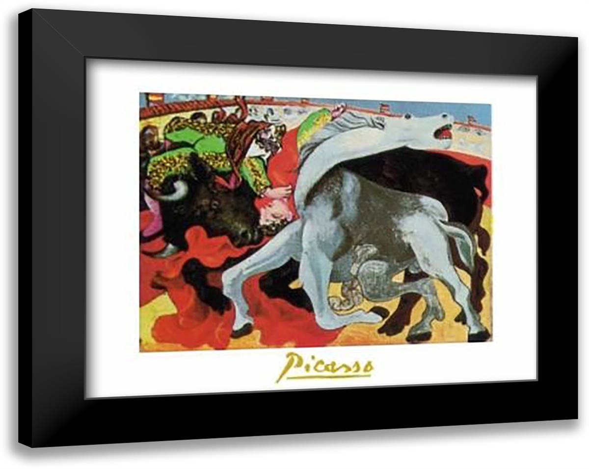 Bullfight 32x24 Black Modern Wood Framed Art Print Poster by Picasso, Pablo