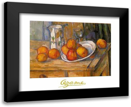 Kettle, Glass and Plate with Fruit 35x28 Black Modern Wood Framed Art Print Poster by Cezanne, Paul