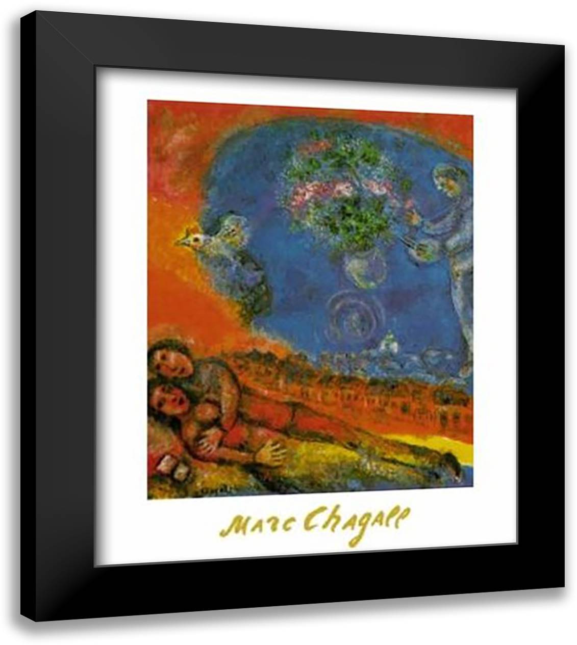 Couple of Lovers on a Red Backgroung 28x35 Black Modern Wood Framed Art Print Poster by Chagall, Marc