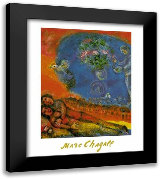 Couple of Lovers on a Red Backgroung 28x35 Black Modern Wood Framed Art Print Poster by Chagall, Marc