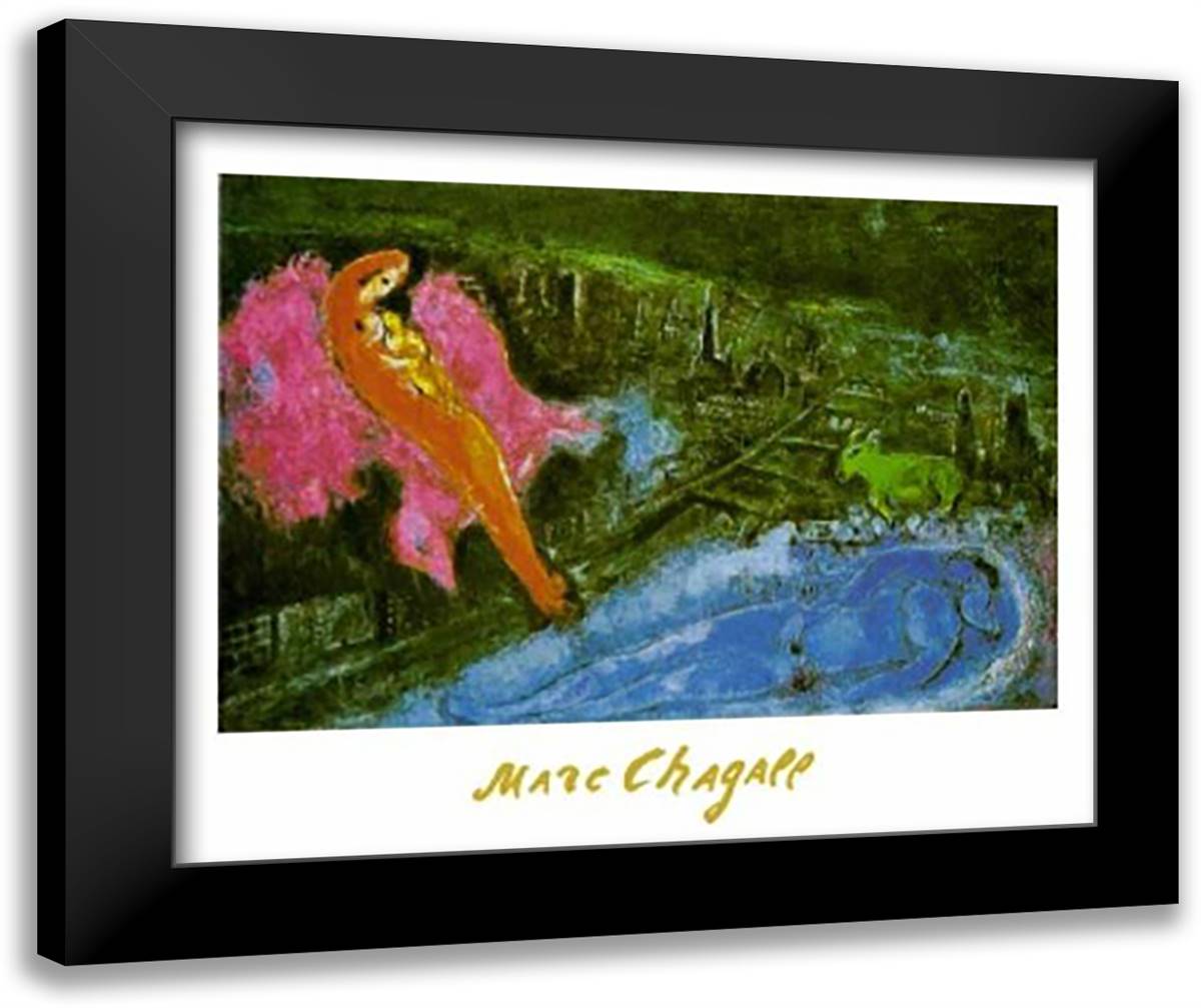 Bridge Over the Seine 35x28 Black Modern Wood Framed Art Print Poster by Chagall, Marc