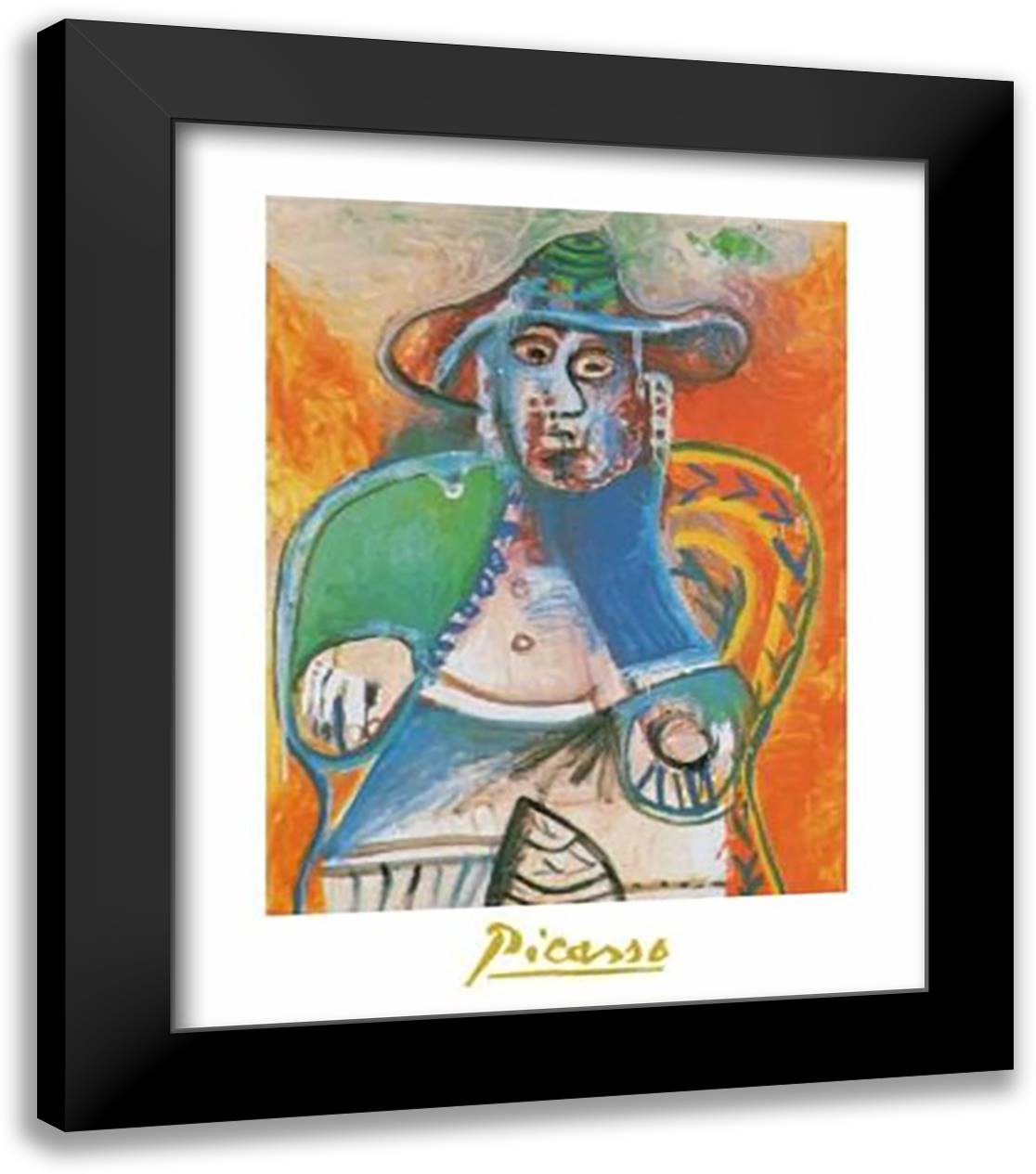 Vieil Homme Assis, Mougins 1970 28x35 Black Modern Wood Framed Art Print Poster by Picasso, Pablo