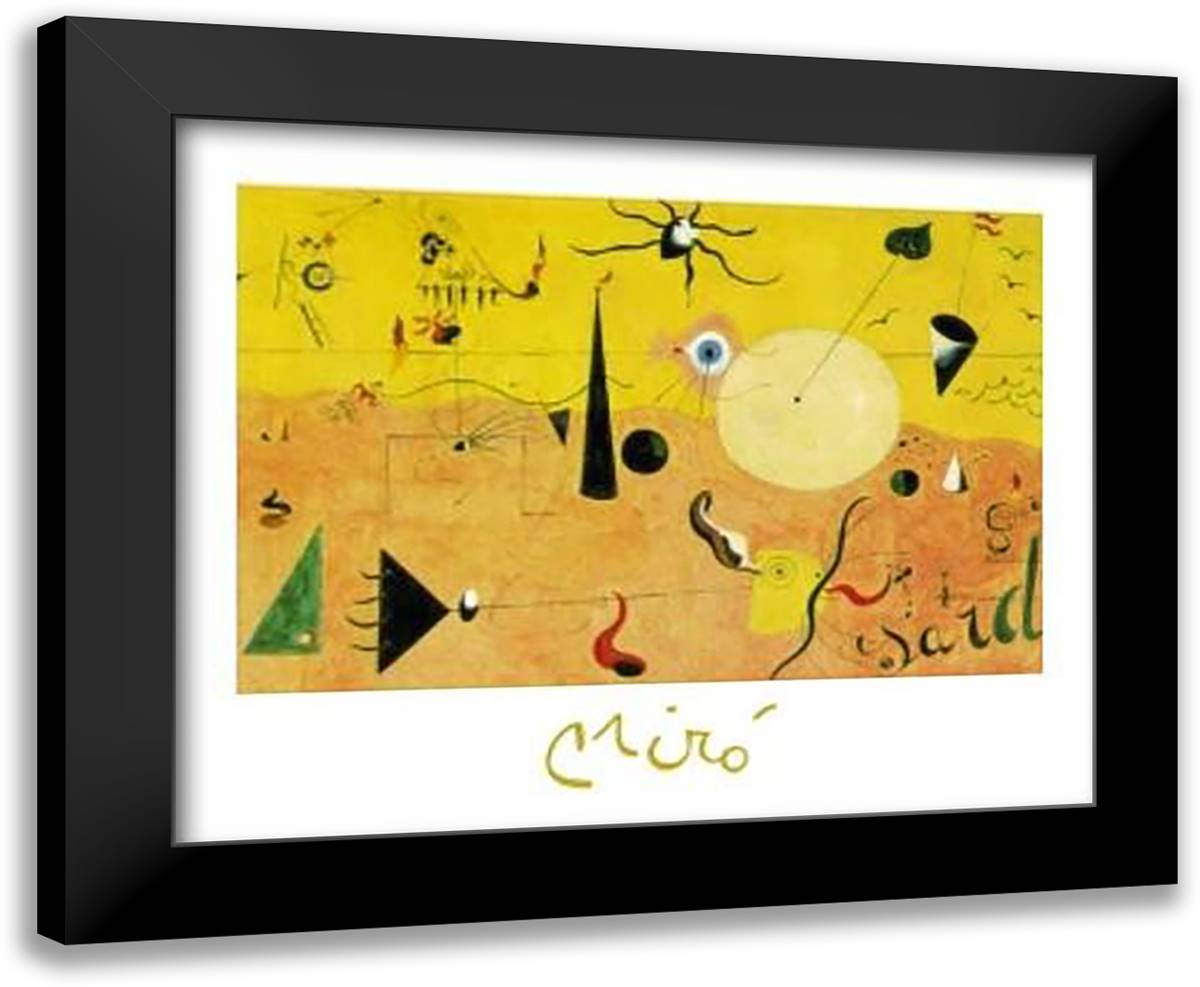 Paysage Catalan (Le Chasseur) 35x28 Black Modern Wood Framed Art Print Poster by Miro, Joan