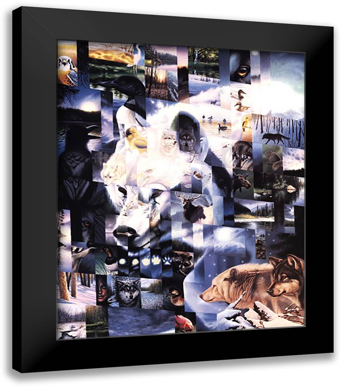 Wildlife Mosaics Wolf 20x24 Black Modern Wood Framed Art Print Poster by Pierce, Daniel Renn