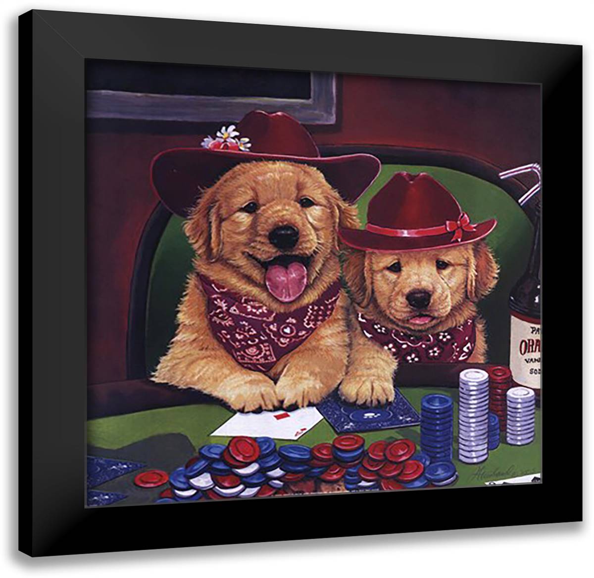 Poker Pups IV 16x16 Black Modern Wood Framed Art Print Poster by Newland, Jenny